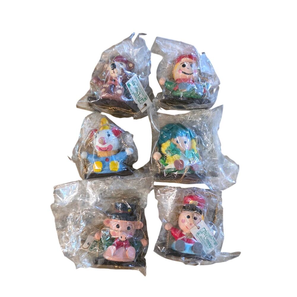 Lot of 6 Vintage Jasco Christmas Tree Swings Ornaments 3" Santa Pig‎ Clown NEW